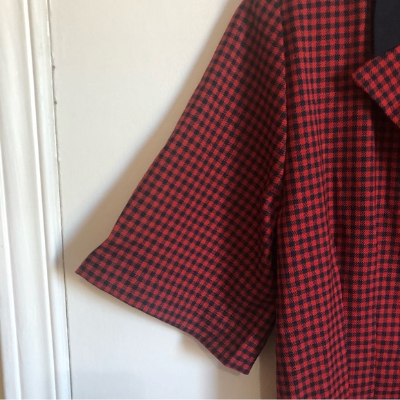 Vintage CB Dress 16 Houndstooth Red/Black Short Sleeves Button Front Bac… - Picture 4 of 11